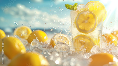 An inviting summer-themed poster with a cold lemon drink front and center