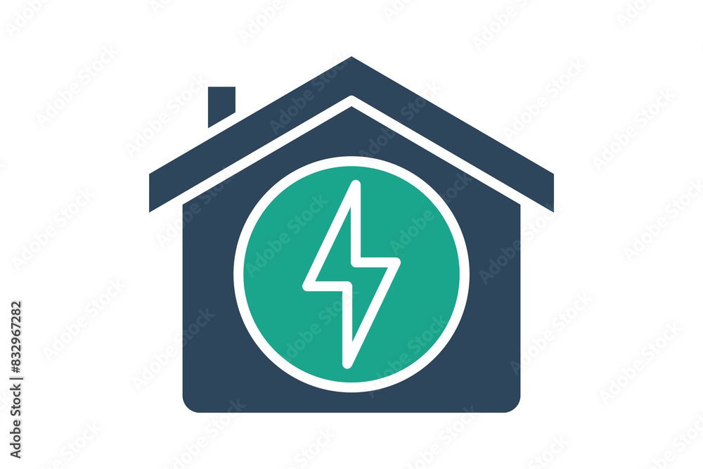 Electric icon. house with lightning. icon related to utilities. solid icon style. utilities elements vector illustration Electric icon. house with lightning. icon related to utilities. solid icon style. utilities elements vector illustration