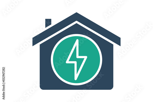 Electric icon. house with lightning. icon related to utilities. solid icon style. utilities elements vector illustration
