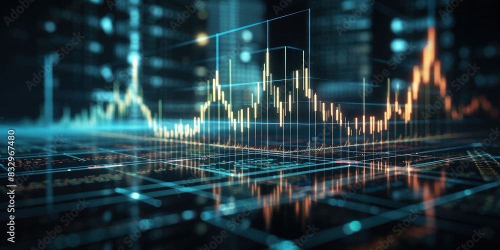 Perspective view of stock market growth, business investing and data ...