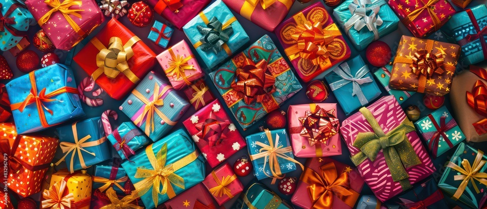 Fototapeta premium gift boxes banner very colorful and festive themed