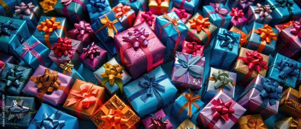 Fototapeta premium gift boxes banner very colorful and festive themed