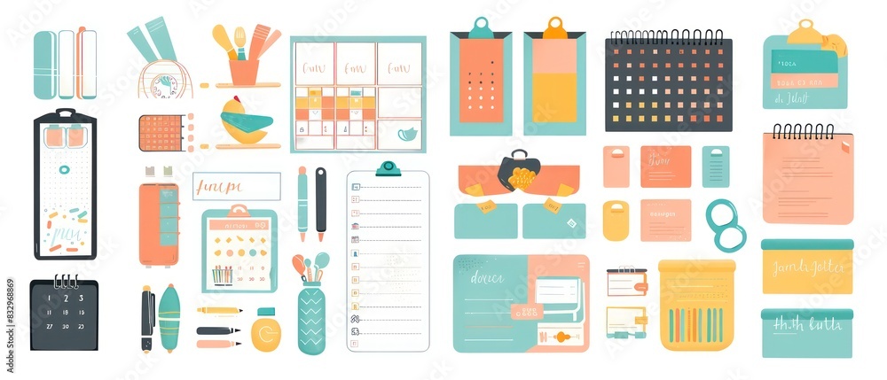 set of different vases with interior plants isolated on white background