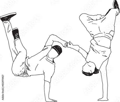 Breakdance  Digital illustration. Street dance and hip hop culture concept for design and print. Line art