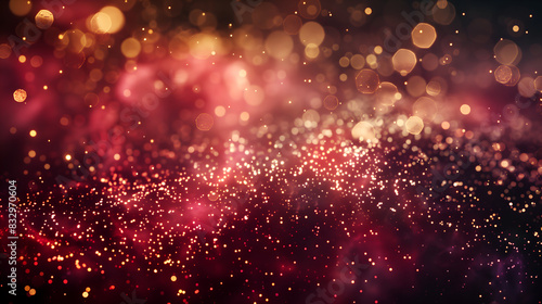 background with gold glitter, space background, starry sky, bokeh effect, digital art style, dark red and light maroon © Anuson