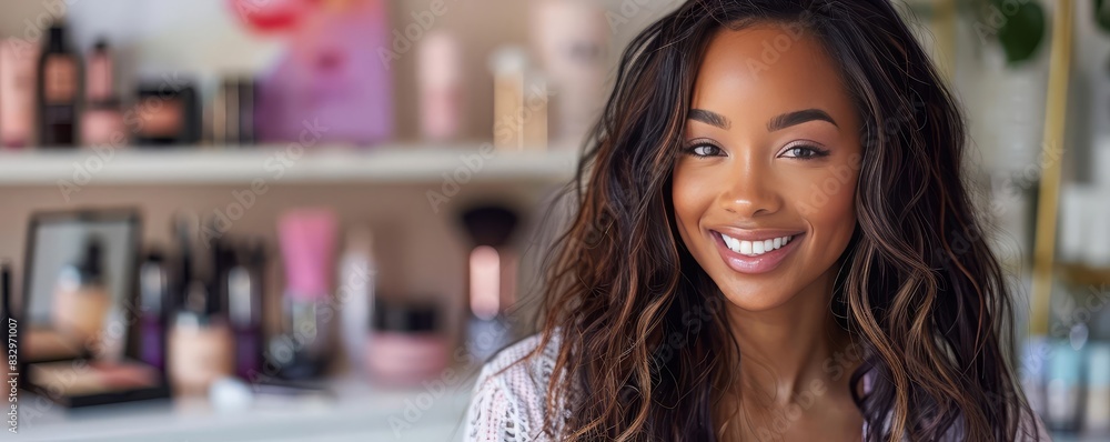 Beauty influencer hosting a live virtual beauty workshop Beauty influencer hosting a live virtual beauty workshop