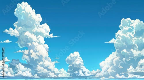 Silhouettes of clouds in the shape of cartoons against a blue sky photo