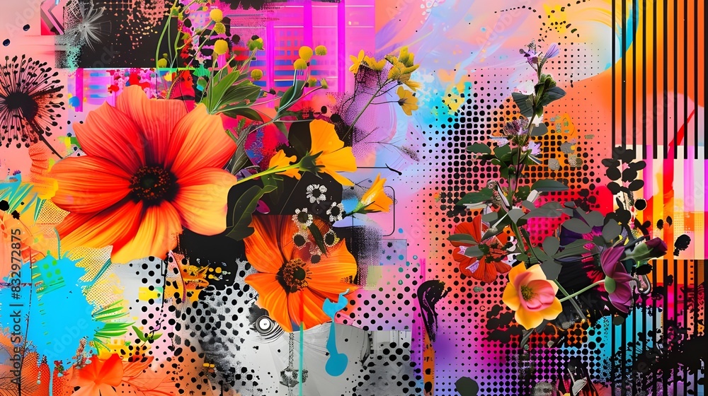 Floral Fusion: A Vibrant Symphony of Flowers and Abstract Art Floral Fusion: A Vibrant Symphony of Flowers and Abstract Art