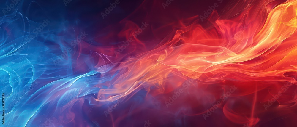 Fototapeta premium abstract wallpaper of flamed flowing curves and lines with soft gradient of red and blue tones 