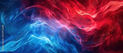 abstract wallpaper of flamed flowing curves and lines with soft gradient of red and blue tones 