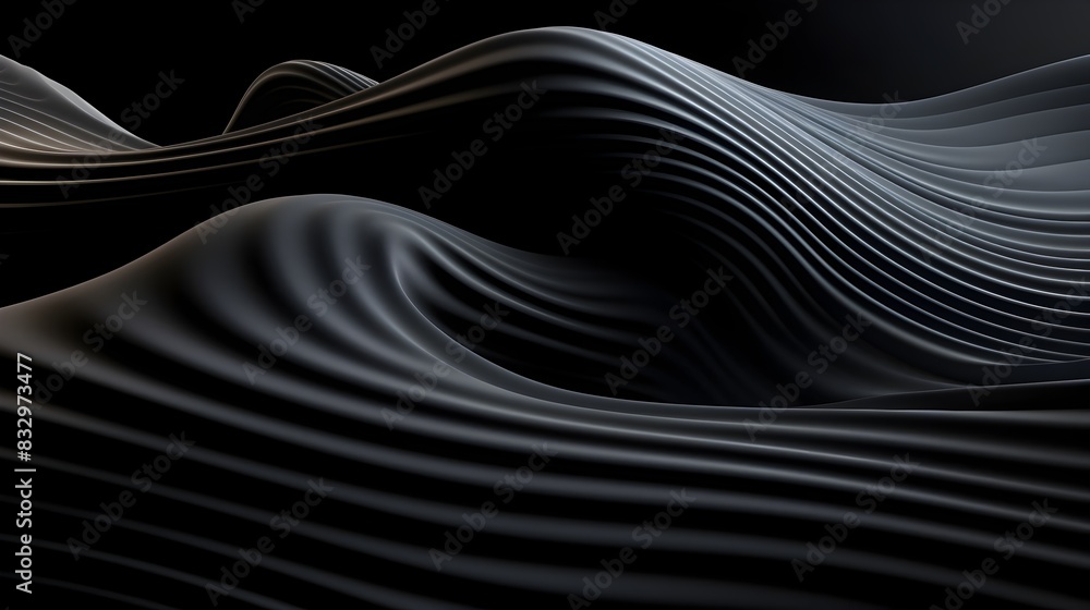 Graceful 3D Waves of Material Rippling Over a Moody Dark Background Graceful 3D Waves of Material Rippling Over a Moody Dark Background