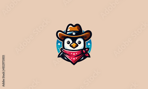 penguin wearing hat cowboy vector mascot design