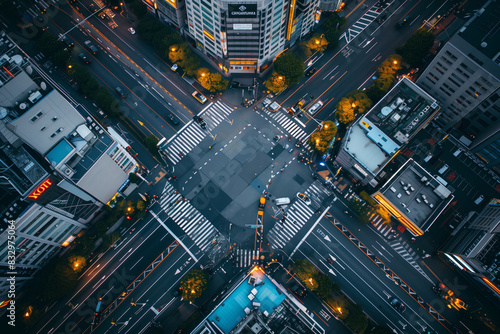 top view of intersection in a prosperous city