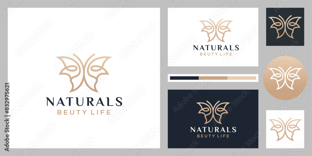 Beauty butterfly logo design collection with line art style