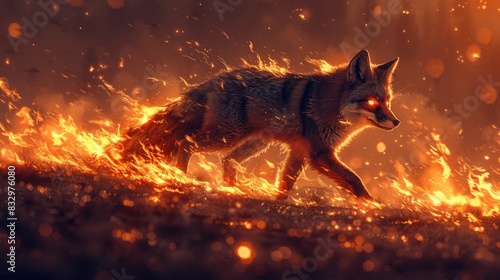 Fire fox walking in fantasy land  photo