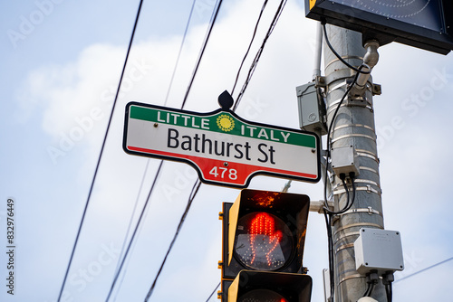 Canvas Print Bathurts Street sign in the Toronto Little Italy neighborhood.
