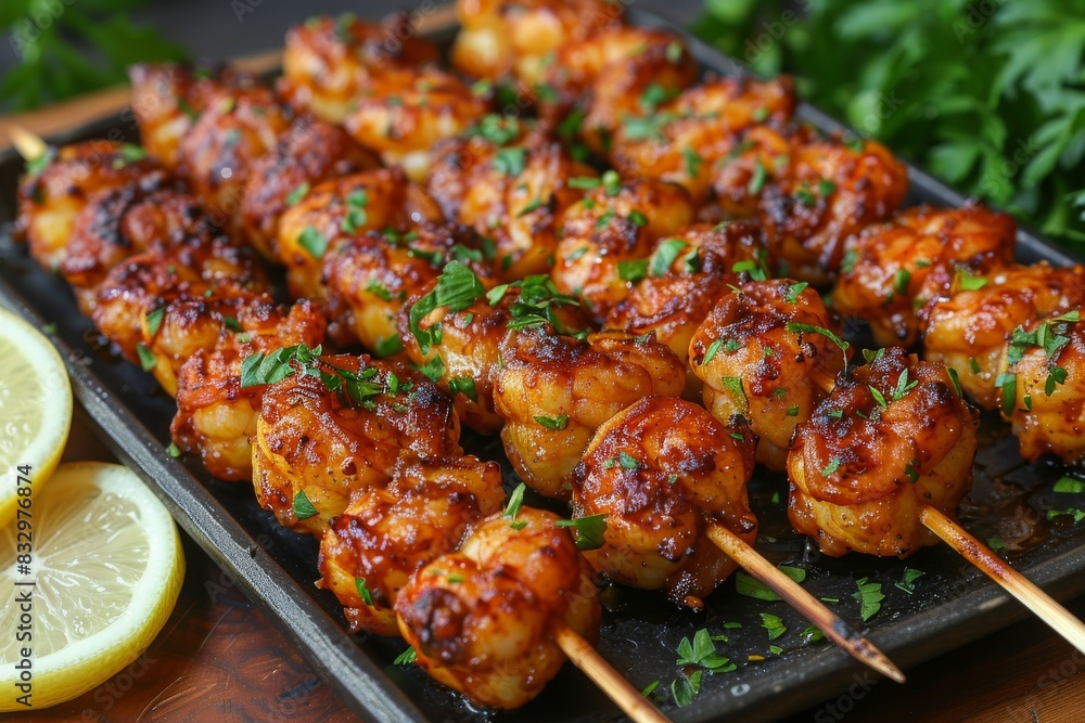 Chicken Skewers With Lemon Wedges and Parsley Chicken Skewers With Lemon Wedges and Parsley