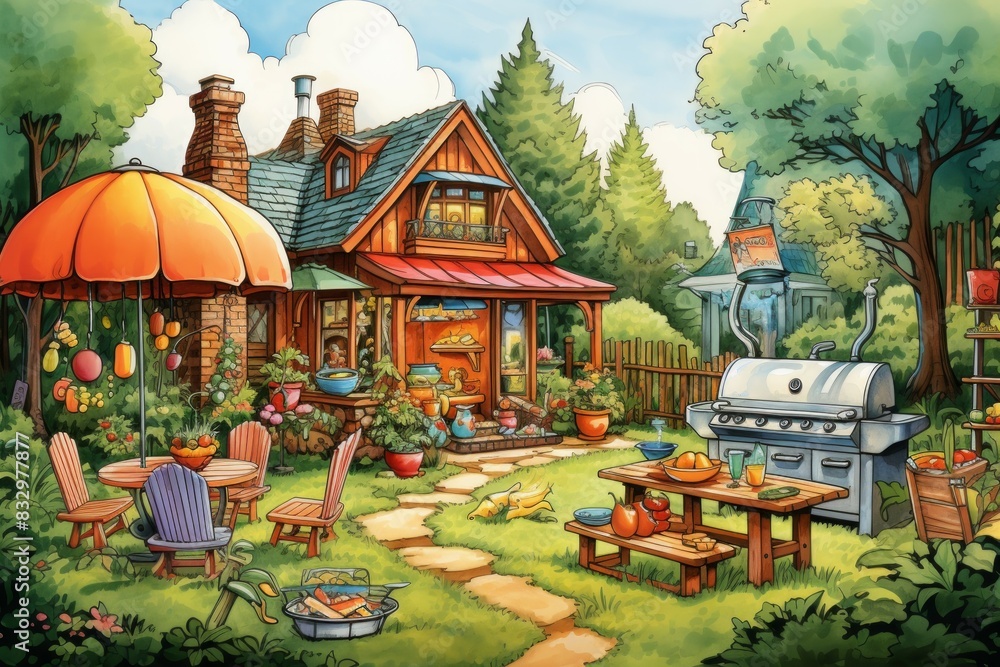 Fototapeta premium Summer backyard barbecues - Generative AI