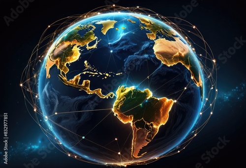 abstract representation of Earth featuring luminescent connections that showcase international networking and data sharing on a global scale