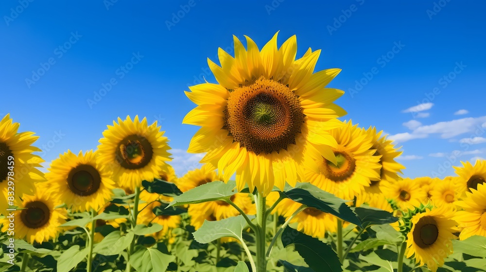 Stunning sunflower field with towering yellow blooms under blue skies