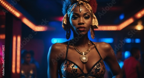 beautiful african stripper at night club background © SevenThreeSky