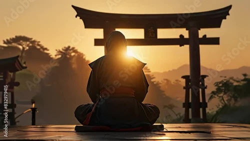 Relax Silhouette samurai and ninja in beautiful sanset