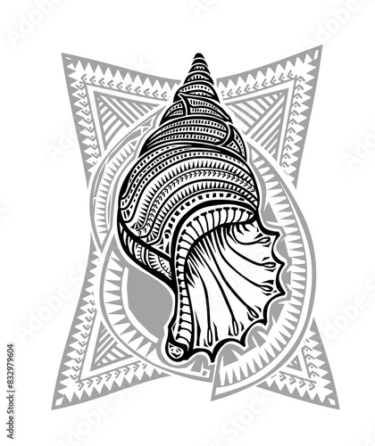 Digital Conch Woodcut Style photo