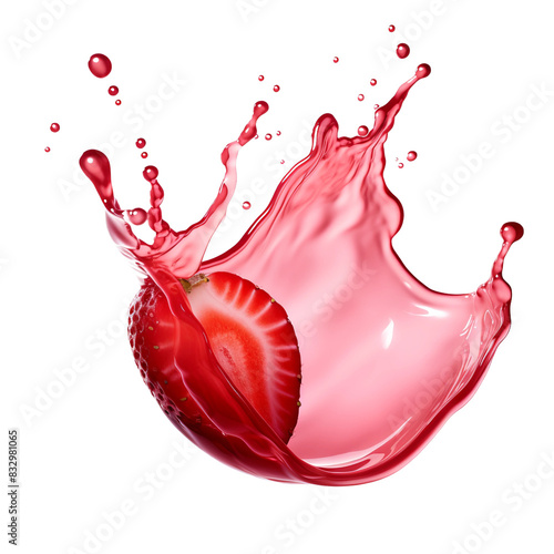 a smooth drop splash of thick strawberry juice with less droplets on an isolated white background