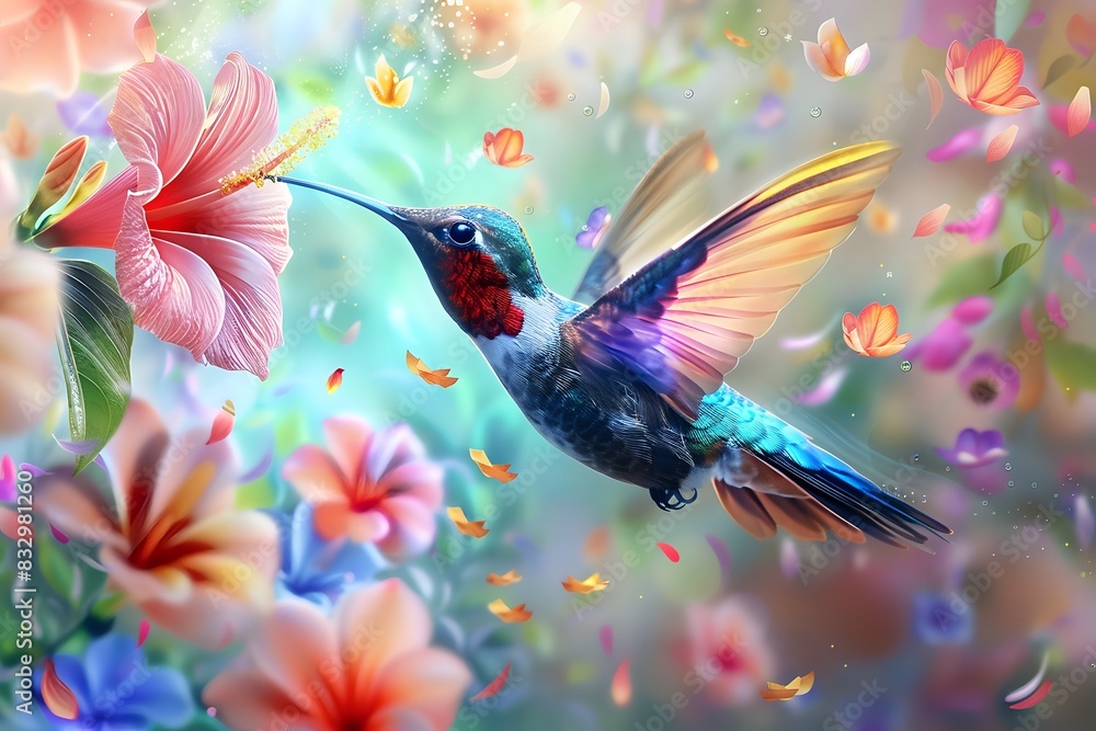 Hummingbird Hovering in Lush Jungle Hummingbird Hovering in Lush Jungle