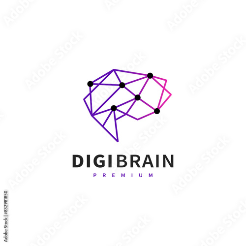 geometric brain connection logo design illustration