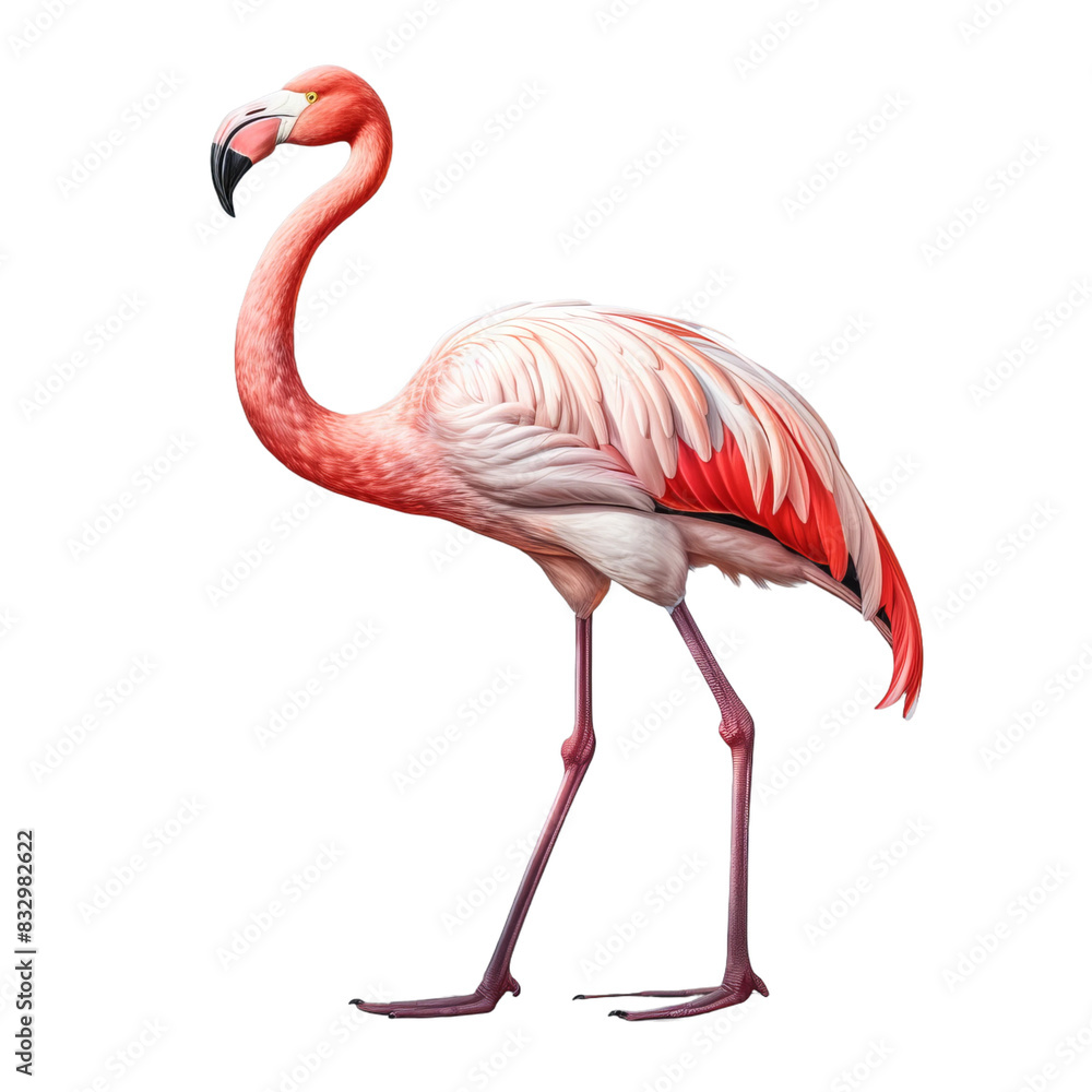 Fototapeta premium beautiful flamingo side view on an isolated white background