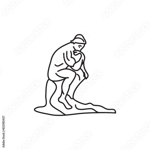 hinking man statue line icon. vector flat simple illustration for web and app on white background..eps