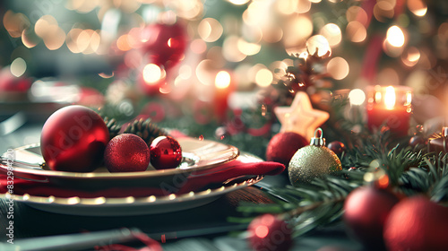 Christmas meal served on the table with decoration, generative AI