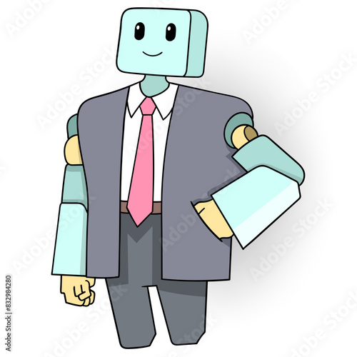 robot as a company employee diligently going to the office