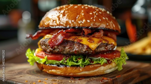 Burger with cheese and bacon photo