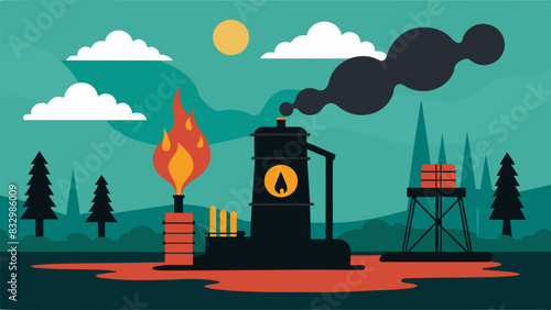 The harsh scent of crude oil hanging in the air a reminder of the cost of modern convenience.. Vector illustration
