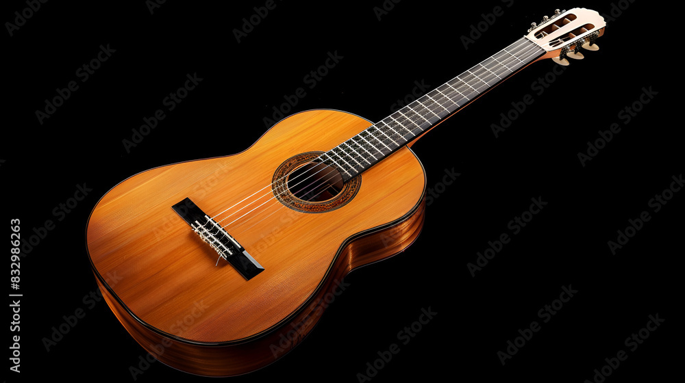 Fototapeta premium Classic Spanish guitar on a black background, generative AI