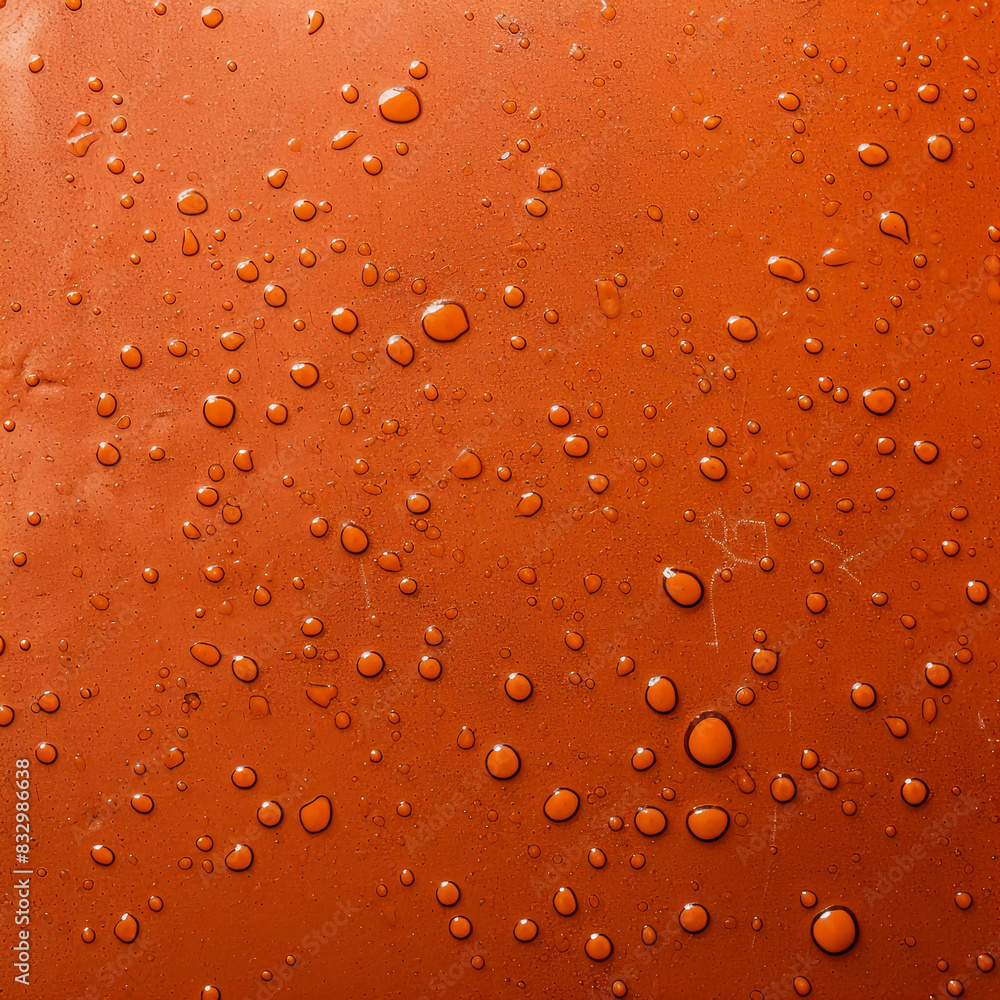 A top view of water droplets on an orange surface, creating a textured pattern A top view of water droplets on an orange surface, creating a textured pattern