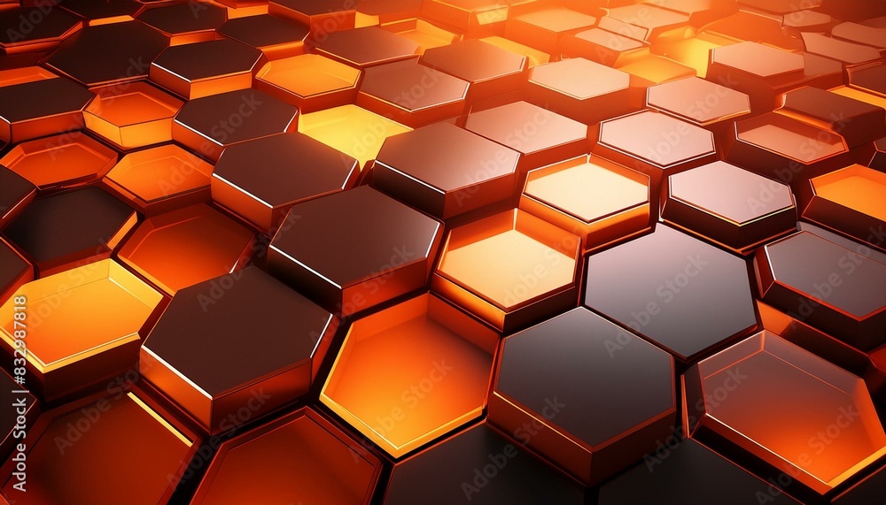 Bright, fiery orange hexagons with subtle gradients and shadow effects, against a dark, grad. Bright, fiery orange hexagons with subtle gradients and shadow effects, against a dark, grad.