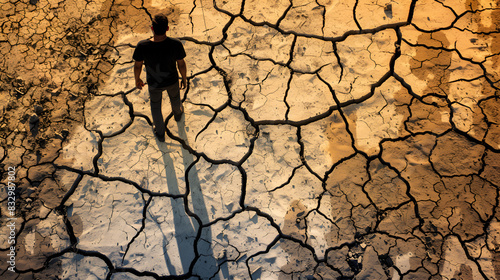 Climate change concept silhouette of a man walking, generative AI
