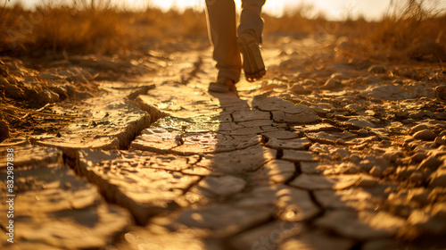 Climate change concept silhouette of a man walking, generative AI
