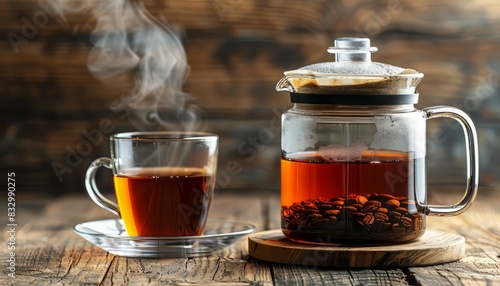 Hot Steam Tea in Tea pot and Cup