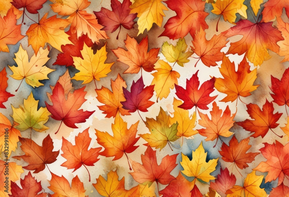 vibrant watercolor fall leaves in warm tones, capturing the essence of a breezy autumn day with visible brush strokes on the edges vibrant watercolor fall leaves in warm tones, capturing the essence of a breezy autumn day with visible brush strokes on the edges