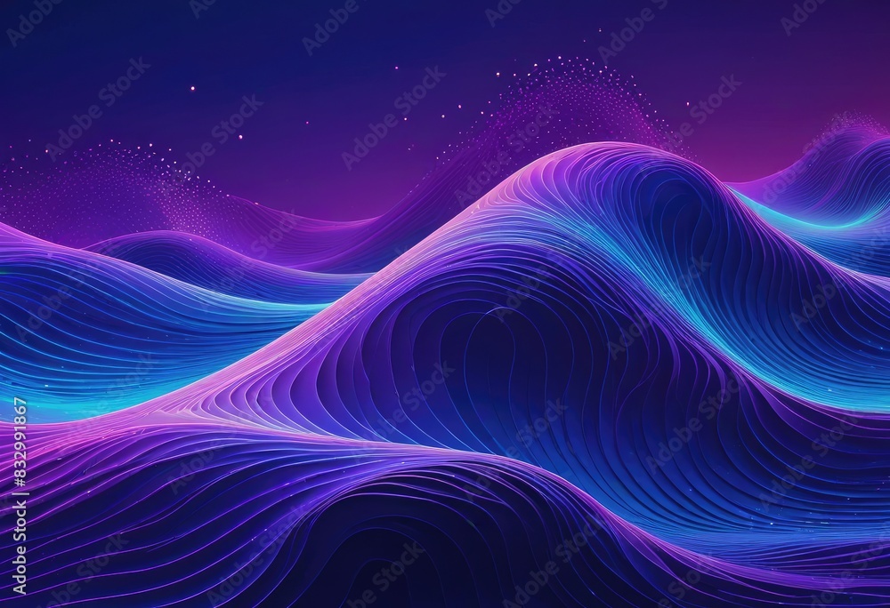 vibrant, flowing wave pattern with illuminated dots and lines on a gradient of deep blues to purples, simulating digital topography. vibrant, flowing wave pattern with illuminated dots and lines on a gradient of deep blues to purples, simulating digital topography.