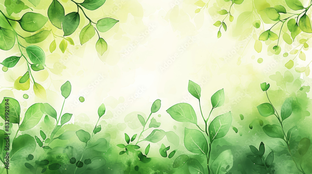 Obraz premium Spring Greenery Eco Background with Watercolor Foliage Illustration