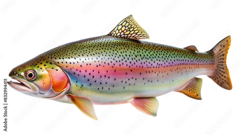Rainbow Trout with Colorful Markings on White Background
Rainbow Trout with Colorful Markings on White Background