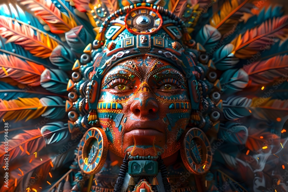 Fototapeta premium Transcendent Deity of Sublime Otherworldly Radiance with Intricate Ornamental Celestial Garments Conveying Compassion and Unparalleled Wisdom in