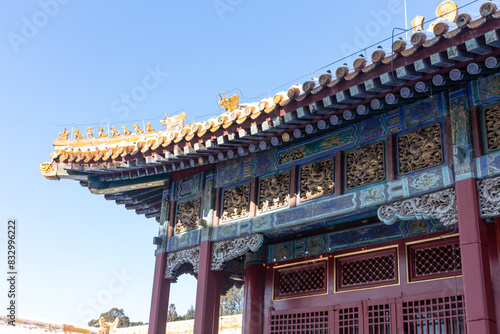 Forbidden city with dragon carving decoration photo