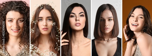 Set of young women with hea...