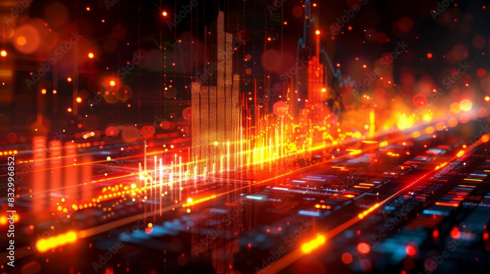 Abstract image of stock market chart lines and financial graphs, set against a technological backdrop to depict a financial crisis and trading trends. Ends with AI Generative. Abstract image of stock market chart lines and financial graphs, set against a technological backdrop to depict a financial crisis and trading trends. Ends with AI Generative.